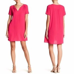 Nordstrom Lush Hot pink oversized v neck shift shirt dress DR93808-003 -S